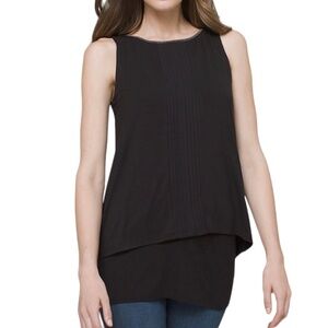 White House Black Market Bead Neck Sleeveless Layered Tunic Top Black Size Small